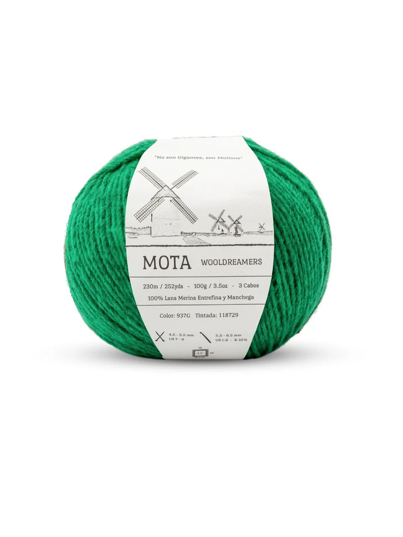 Wooldreamers Mota 937G Klargrön melerad. Stickwick yarn & design garnbutik i Göteborg.